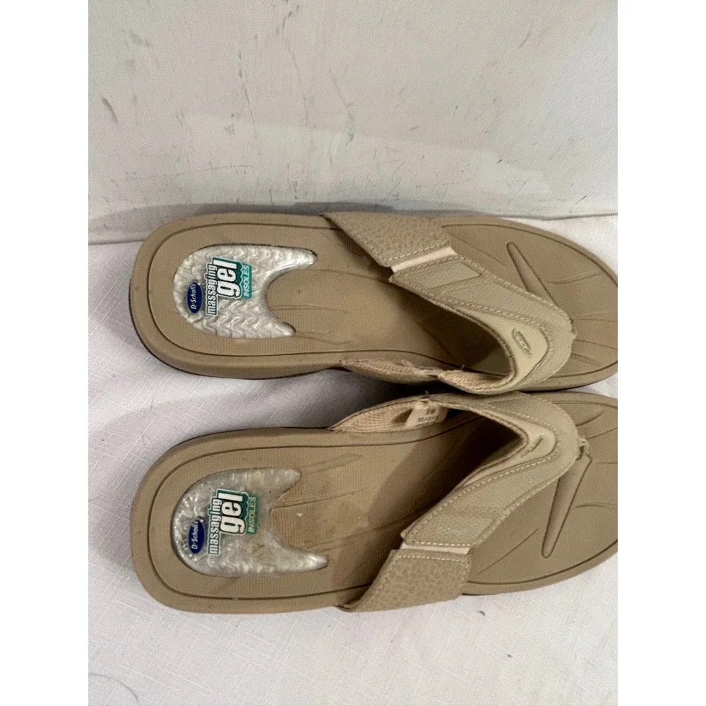 Dr. Scholls Seaside Flip Flops 9M Tan Massaging Gel Comfort Sandals Womens